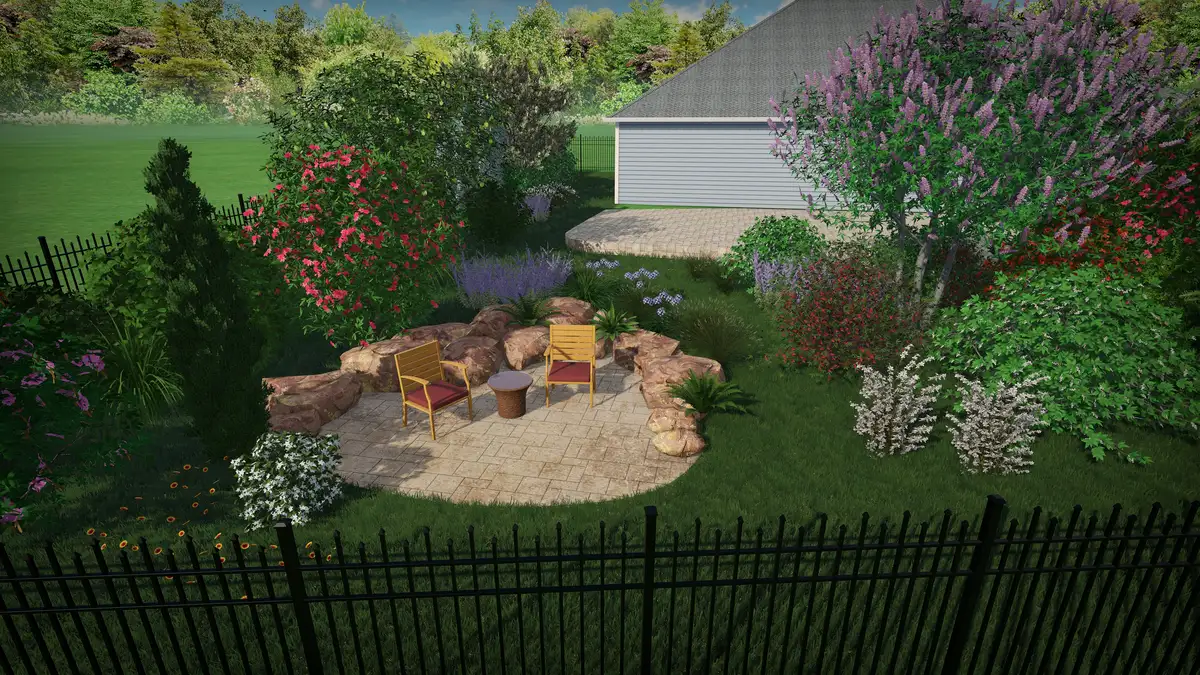 3D rendering of a complete backyard landscape design