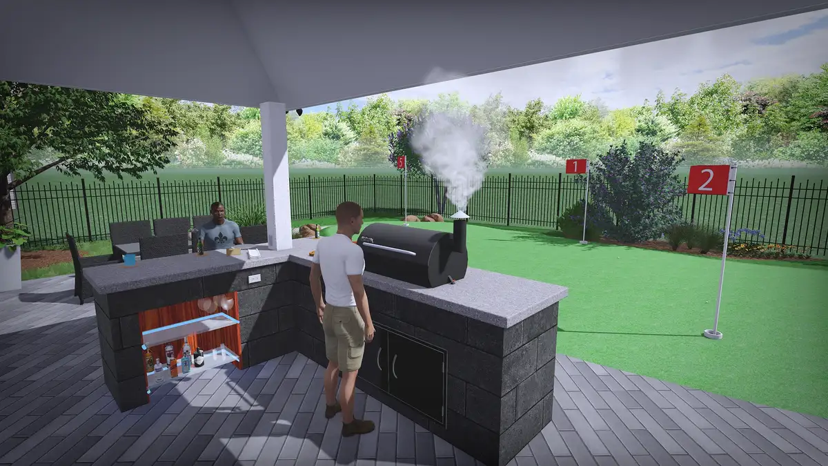 3D design rendering of an outdoor kitchen in Northeast Florida