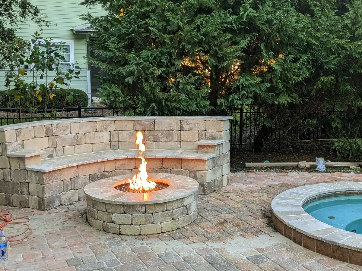 Fire feature integrated into outdoor living space