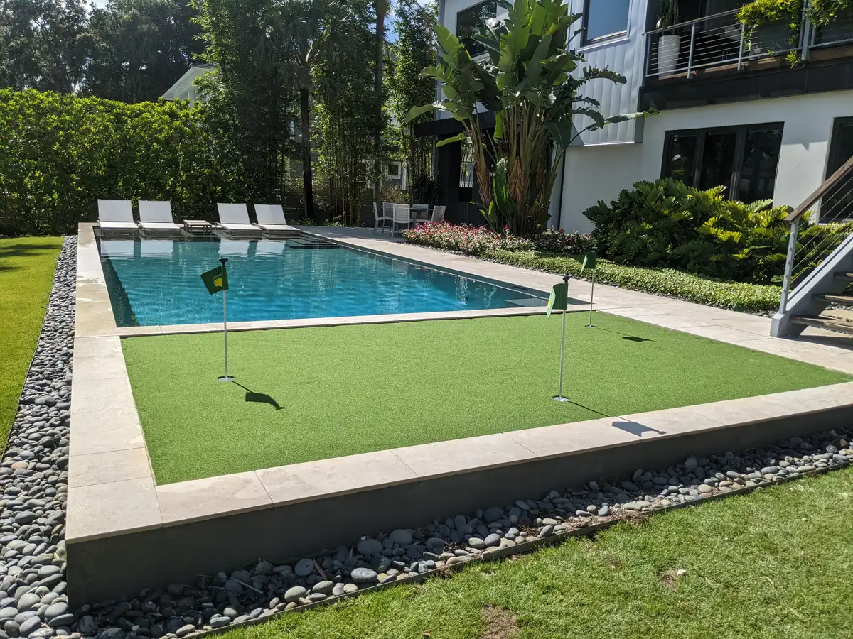 Natural stone retaining wall in a Northeast Florida landscape