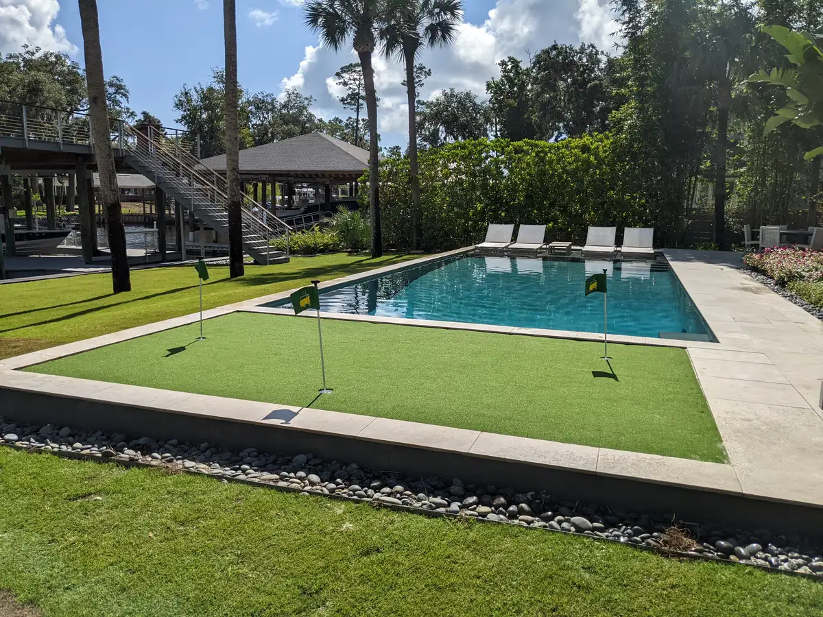 Seat walls and conversation area around fire feature