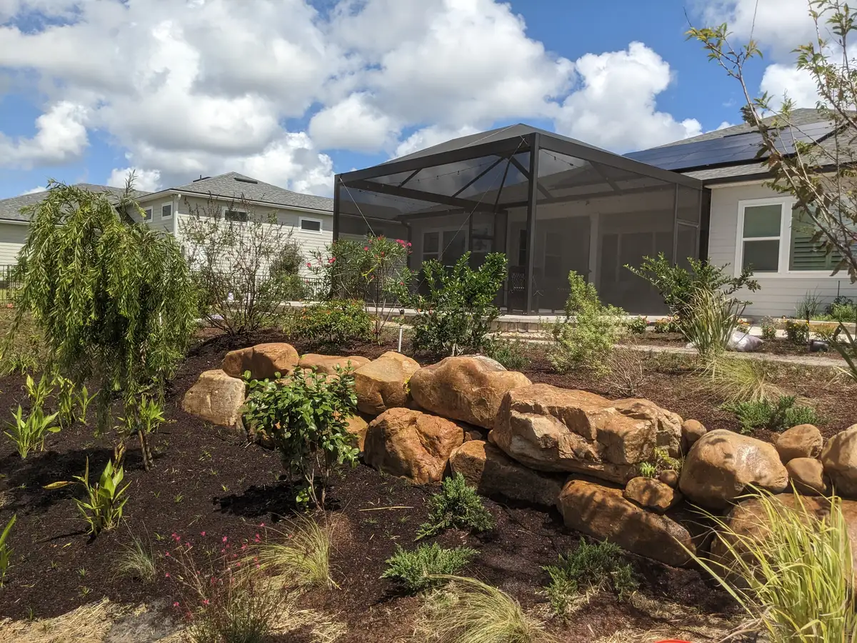 Natural garden pond with native plantings in Northeast Florida