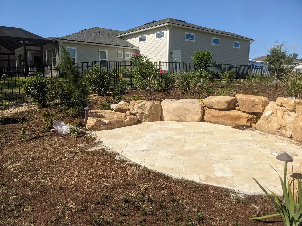 Natural stone stream feature in a residential garden