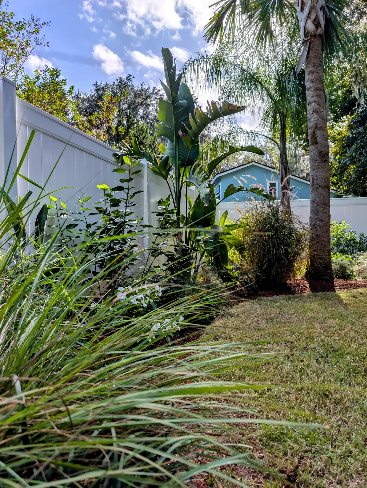 Bubbling rock water feature in a courtyard garden