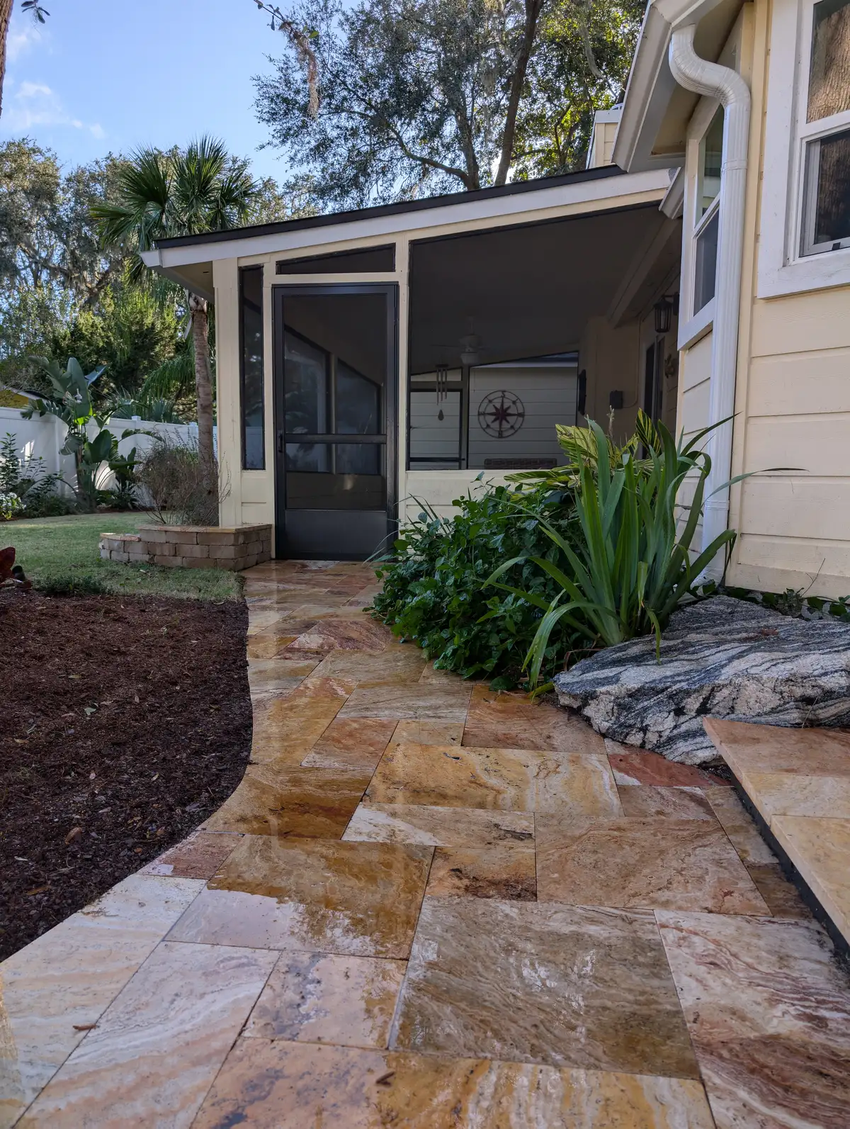 Entertainment patio with built-in seating and fire feature