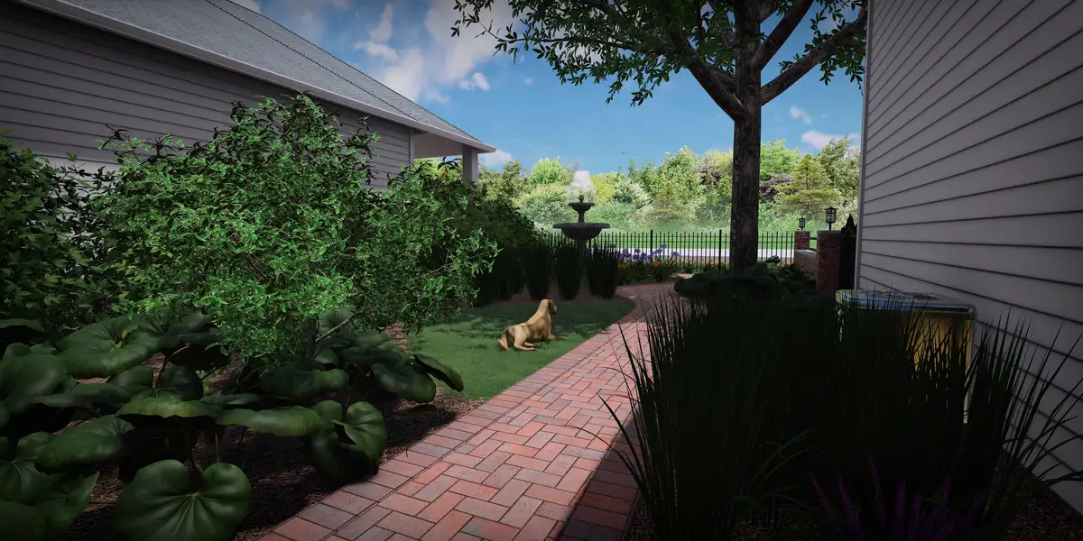 Beech Street landscape project - natural stone patio and plantings in Fernandina Beach