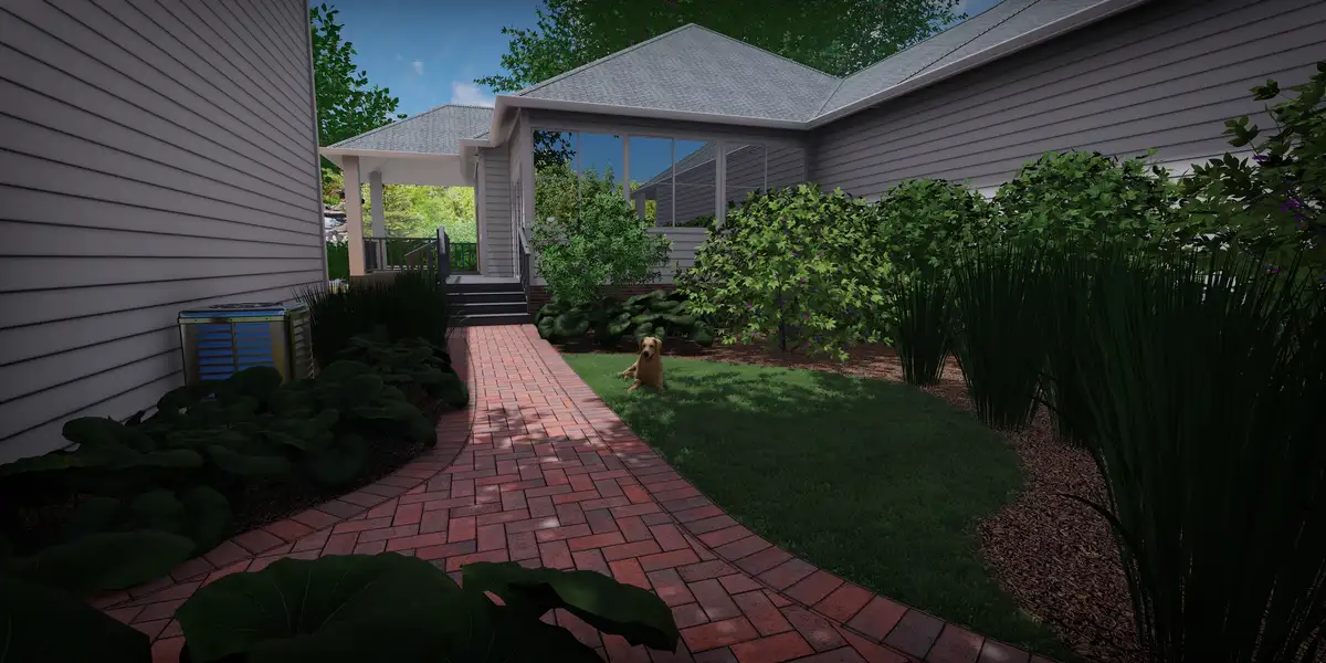 Beech Street landscape - stone pathway and garden beds in Northeast Florida