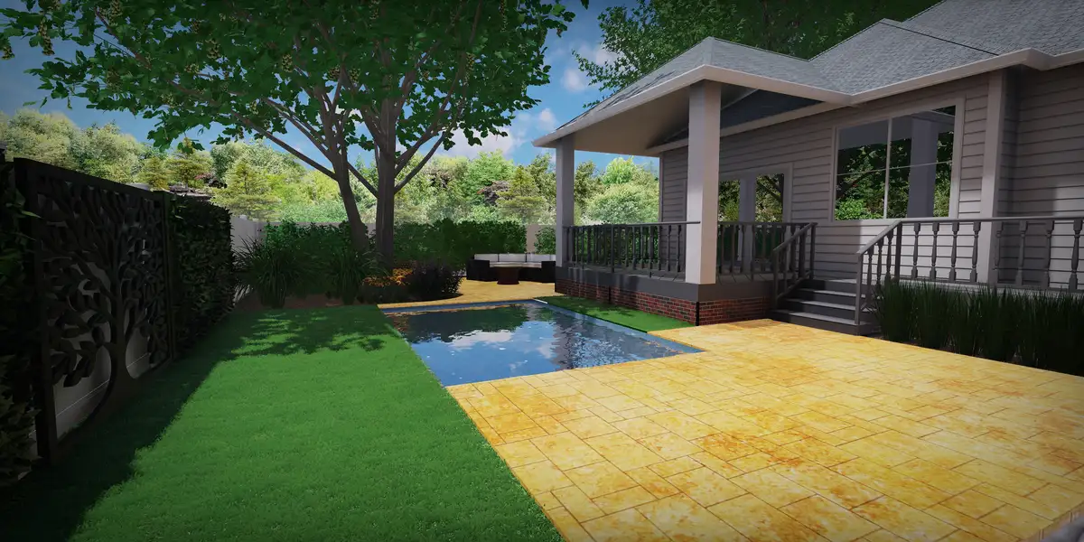 Beech Street project - outdoor living area with natural stonework